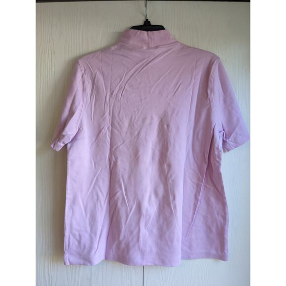 Lands' End Women's Short Sleeve Pink Turtle Neck Cottoned Plain Top Size L - Picture 2 of 4